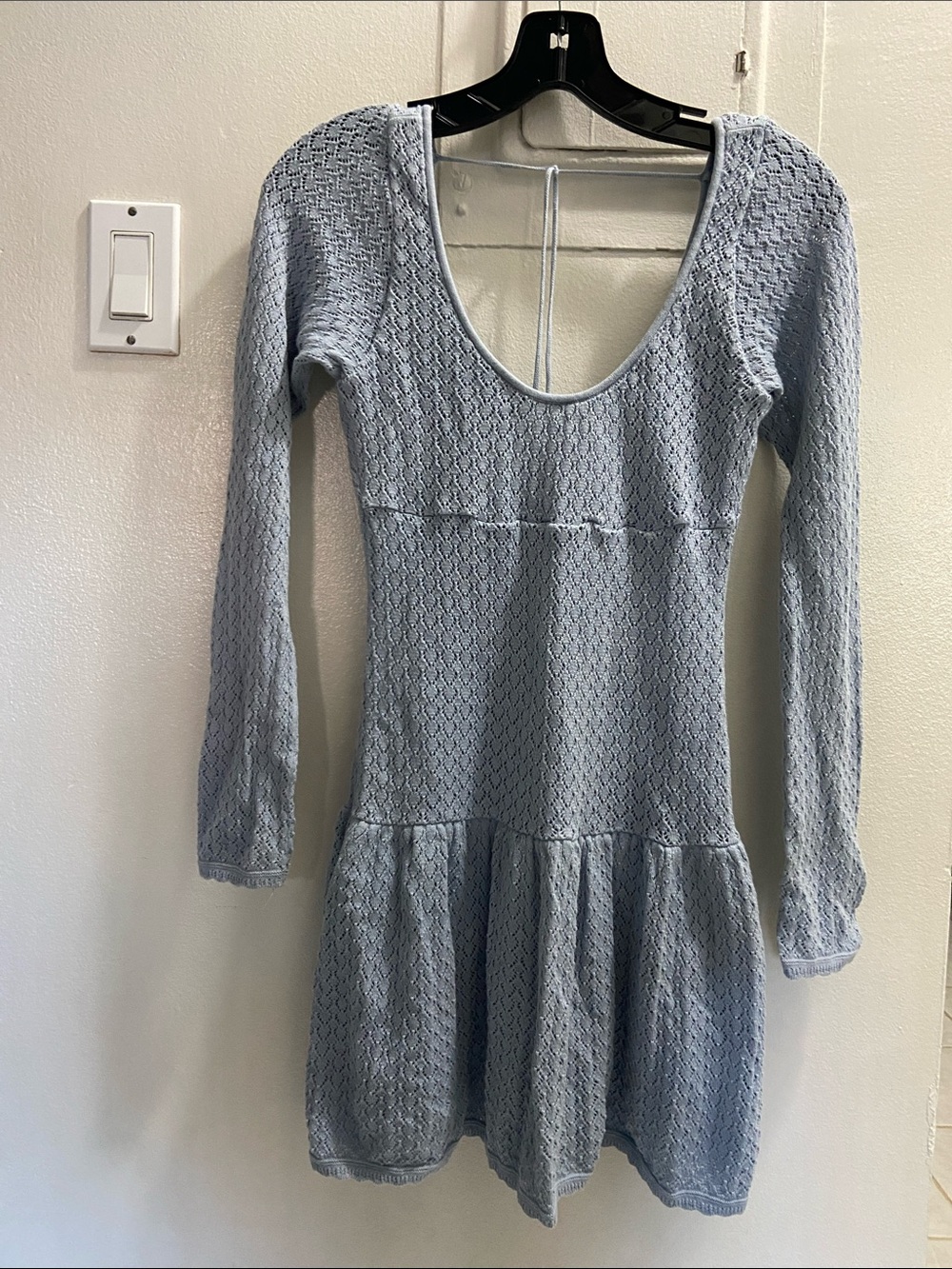 Hollister Powder Blue Long Sleeve Textured Scoop Dress